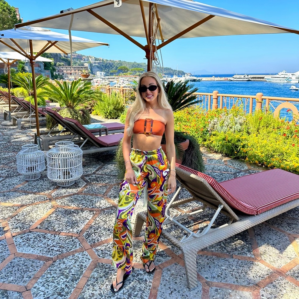 Zara STRAIGHT CUT PRINTED PANTS MULTICOLORED